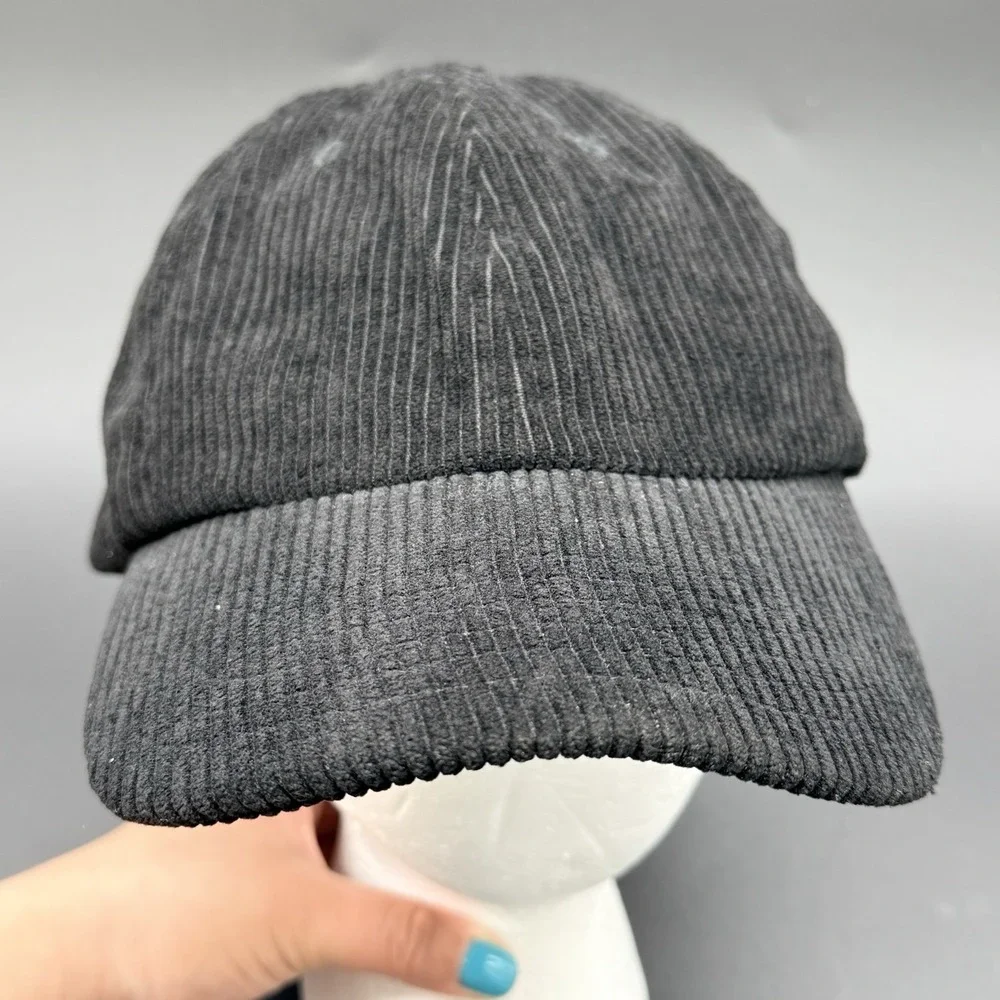 Anthropologie Black Corduroy Baseball Cap Adjustable Strapback Dad Hat NWT